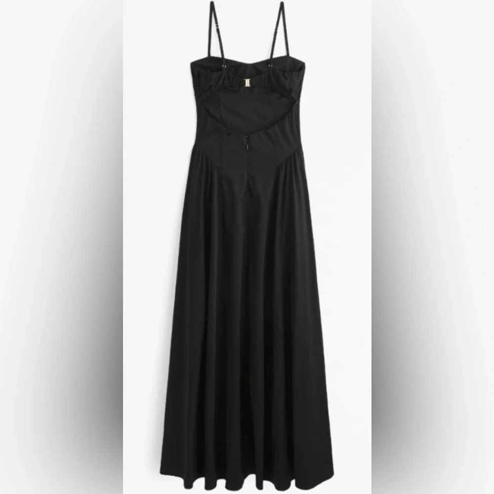 NWT Abercrombie & Fitch Black Dipped Waist Sweetheart Maxi Dress—Size LP